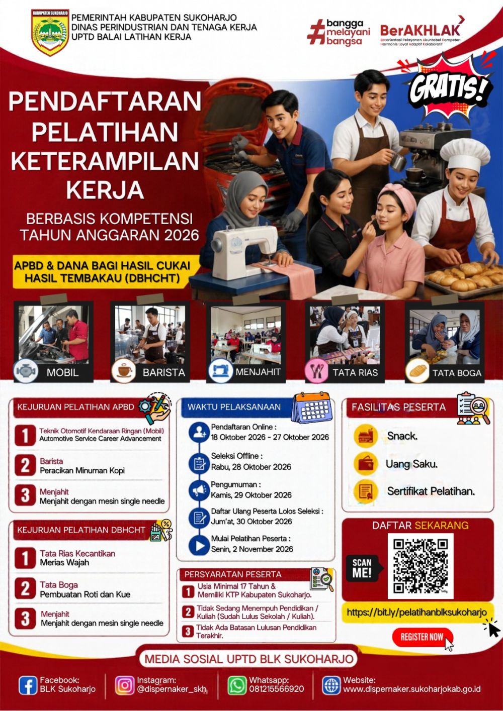 BLK Sukoharjo Selenggarakan Pelatihan Keterampilan Kerja Gratis Tahun 2026, Ada Lima Program Kejuruan